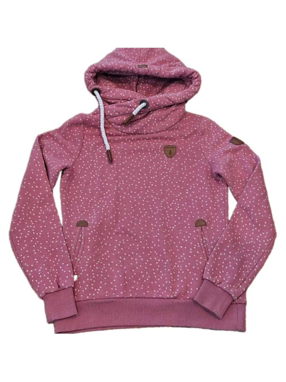 Wanakome Womens Medium M Artemis Hoodie Printed Pink With Polka Dots SWEATSHIRT